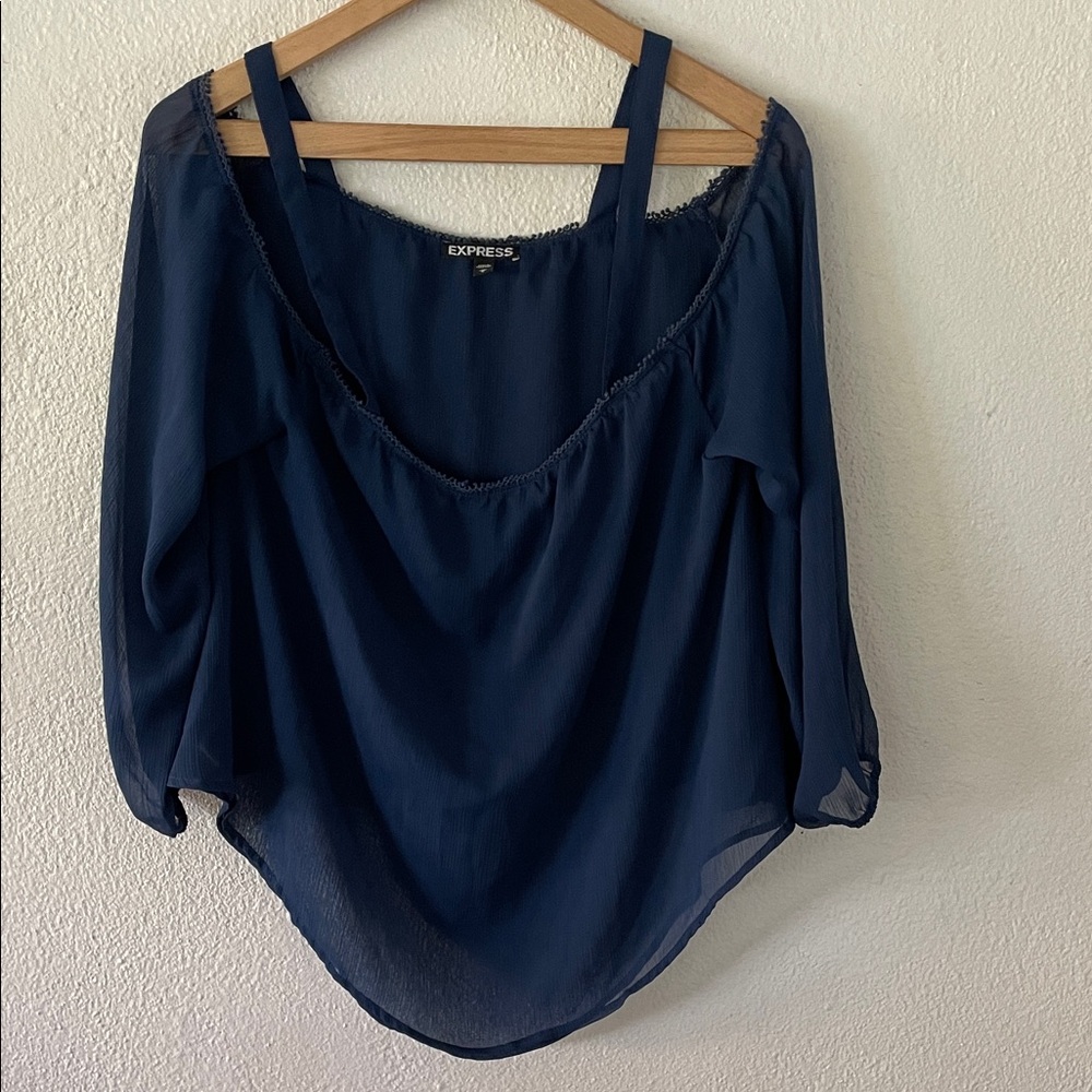 Express Women's Dark Blue Sheer Blouse